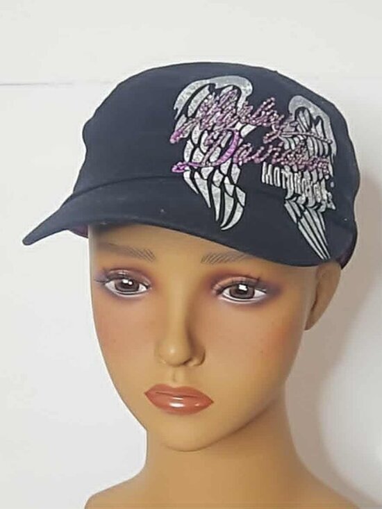 Harley-Davidson Accessories - Harley-Davidson Motorcycles Black Women’s Biker Hat, Bedazzled W/ Silver&pink